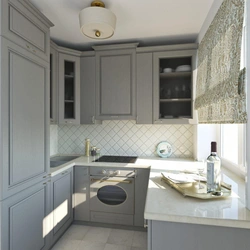 Kitchen design in Khrushchev in gray photo