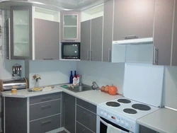 Kitchen design in Khrushchev in gray photo