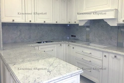 Marquina marble blue countertop in the kitchen interior