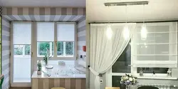 Roller blinds for a balcony door with a window in the kitchen photo