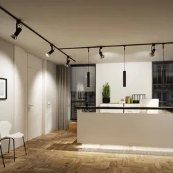 Track lamp for suspended ceiling photo in the kitchen interior