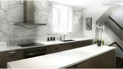 Mətbəx önlük interyerdə mərmər çini daşdan hazırlanmış fotoşəkil