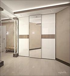 Modern sliding wardrobe in the hallway with a mirror photo design