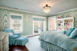 Cool colors in the bedroom interior