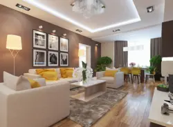 Zamonaviy uslubdagi uydagi yashash xonasining dizayni 30 kv