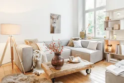 Qonaq otağının interyerində hygge üslubu