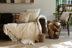 Blankets In The Living Room Interior On The Sofa