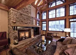 Interior Of A Living Room With A Fireplace In A Country House