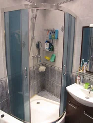 Shower cabin in the bathroom of a panel house photo