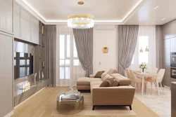 Mənzildə müasir üslubda fotoşəkildə açıq rənglərdə qonaq otağı