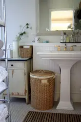 Laundry basket in the bathroom interior photo