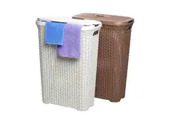 Laundry basket in the bathroom interior photo