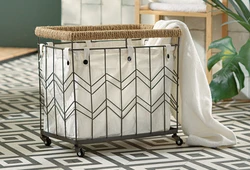 Laundry basket in the bathroom interior photo