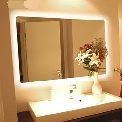 Bathroom mirror with lighting photo in the interior