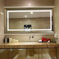 Bathroom mirror with lighting photo in the interior