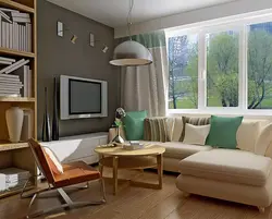 Living room window design with corner sofa