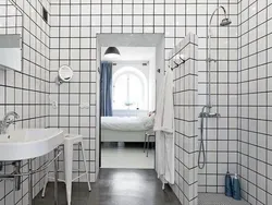 Bath white tiles with colored grout photo