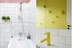 Bath white tiles with colored grout photo