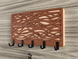 DIY wall-mounted housekeeper for the hallway made of wood, photo drawings