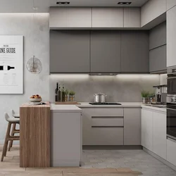 Kitchen in white and gray tones in a modern style photo