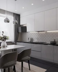Kitchen in white and gray tones in a modern style photo