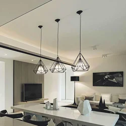 Pendant ceiling lamps in the kitchen interior