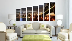 Modular Paintings In The Living Room Interior Above The Sofa