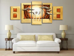 Modular Paintings In The Living Room Interior Above The Sofa