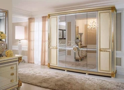 Wardrobe in the living room in a classic style for clothes photo
