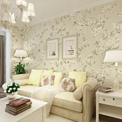 Wallpaper in warm colors for the living room interior
