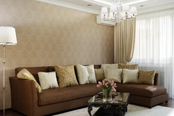 Wallpaper in warm colors for the living room interior