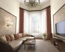 Wallpaper in warm colors for the living room interior