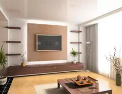 Living room with TV on the wall design photo in the interior