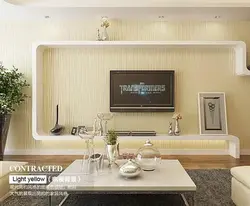 Interyerdə divar dizaynı fotoşəkildə televizor olan qonaq otağı