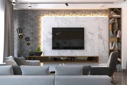 Living Room With TV On The Wall Design Photo In The Interior