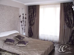 Curtains in the bedroom interior gray and brown