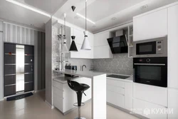 Кухня дизайн черная с барной стойкой
