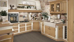 Kitchen with wooden furniture photo