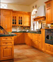 Kitchen with wooden furniture photo