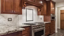 Kitchen with wooden furniture photo