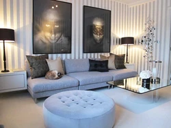 Wallpaper on the wall behind the sofa in the living room photo