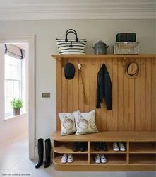 Wooden shelf for hallway photo