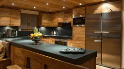 Interior design of wooden kitchen photo