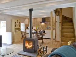 Potbelly stove in the kitchen interior