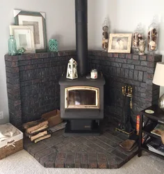Potbelly stove in the kitchen interior
