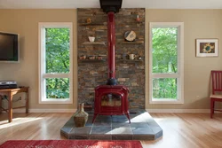 Potbelly stove in the kitchen interior