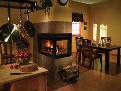 Potbelly stove in the kitchen interior