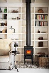 Potbelly stove in the kitchen interior