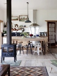 Potbelly Stove In The Kitchen Interior