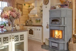 Potbelly stove in the kitchen interior